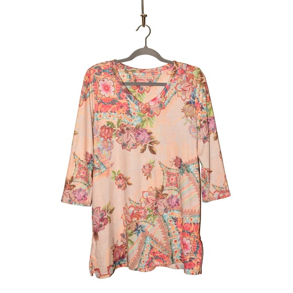 SOFT SURROUNDINGS $89 Sahara Flora‎ Sublimation 3/4 Sleeve Tunic Medium - Picture 1 of 4